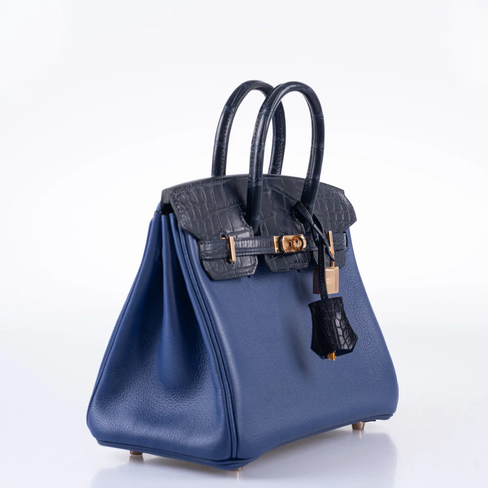 BIRKIN TOUCH 25 BLEU SAPHIR TOGO, BLEU MARINE MATTE ALLIGATOR ROSE GOLD HARDWARE