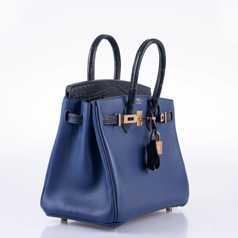 BIRKIN TOUCH 25 BLEU SAPHIR TOGO, BLEU MARINE MATTE ALLIGATOR ROSE GOLD HARDWARE