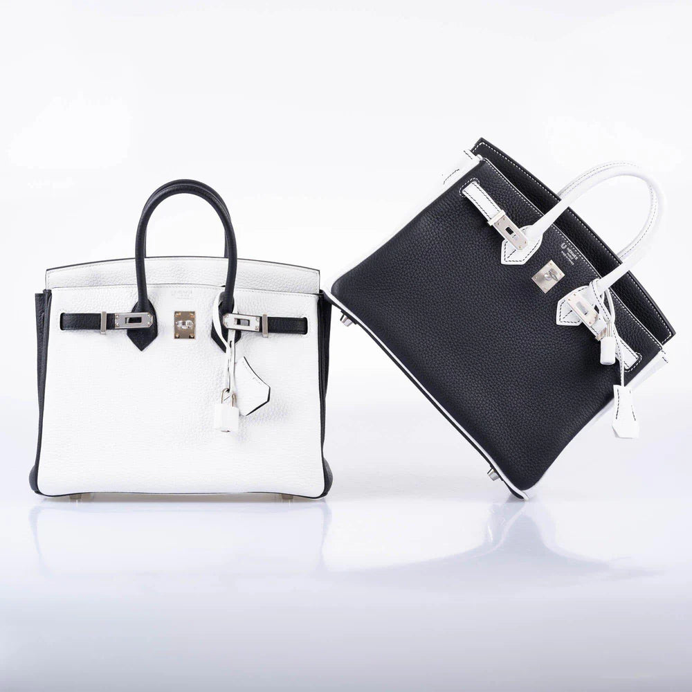 HSS BIRKIN 25 BLACK AND WHITE TOGO WITH PALLADIUM HARDWARE