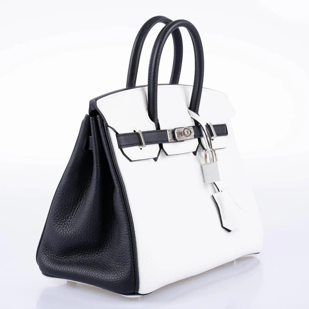 HSS BIRKIN 25 BLACK AND WHITE TOGO WITH PALLADIUM HARDWARE