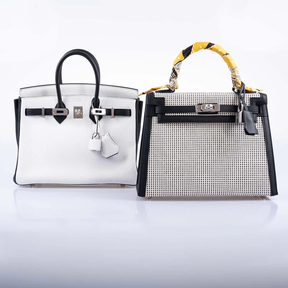 HSS BIRKIN 25 BLACK AND WHITE TOGO WITH PALLADIUM HARDWARE