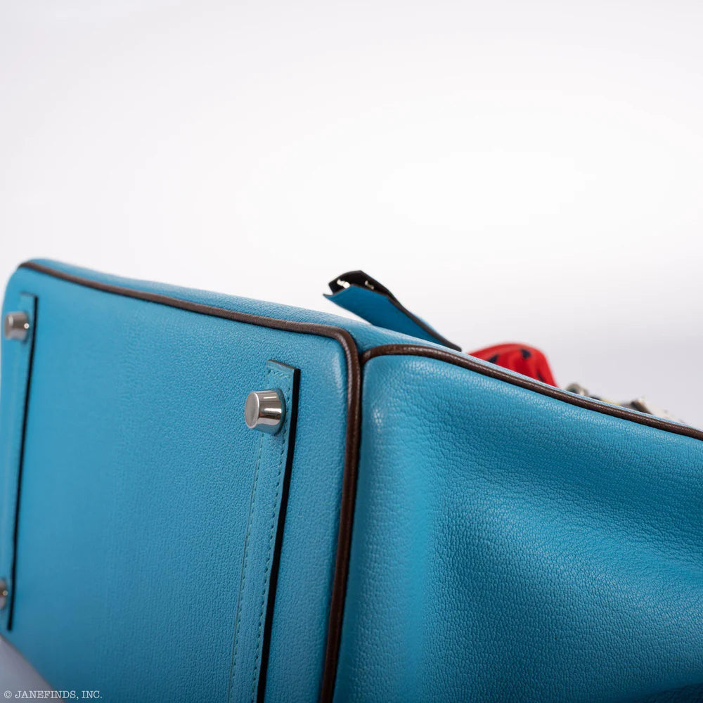 HSS BIRKIN 30 BLEU AZTEC AND HAVANE CHEVRE PALLADIUM HARDWARE