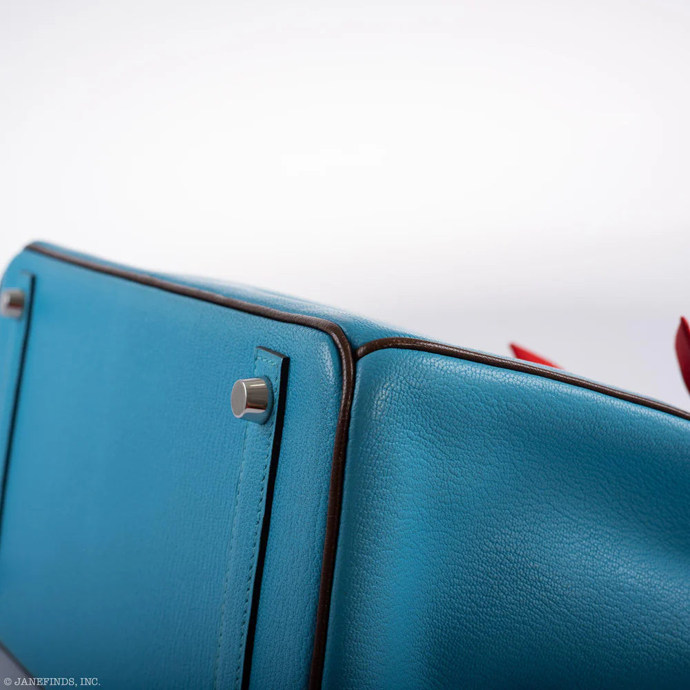 HSS BIRKIN 30 BLEU AZTEC AND HAVANE CHEVRE PALLADIUM HARDWARE