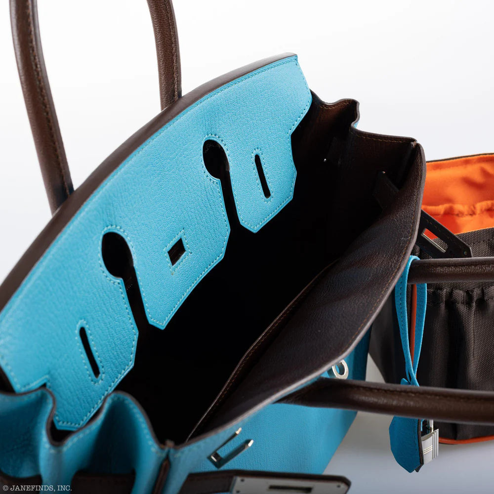 HSS BIRKIN 30 BLEU AZTEC AND HAVANE CHEVRE PALLADIUM HARDWARE