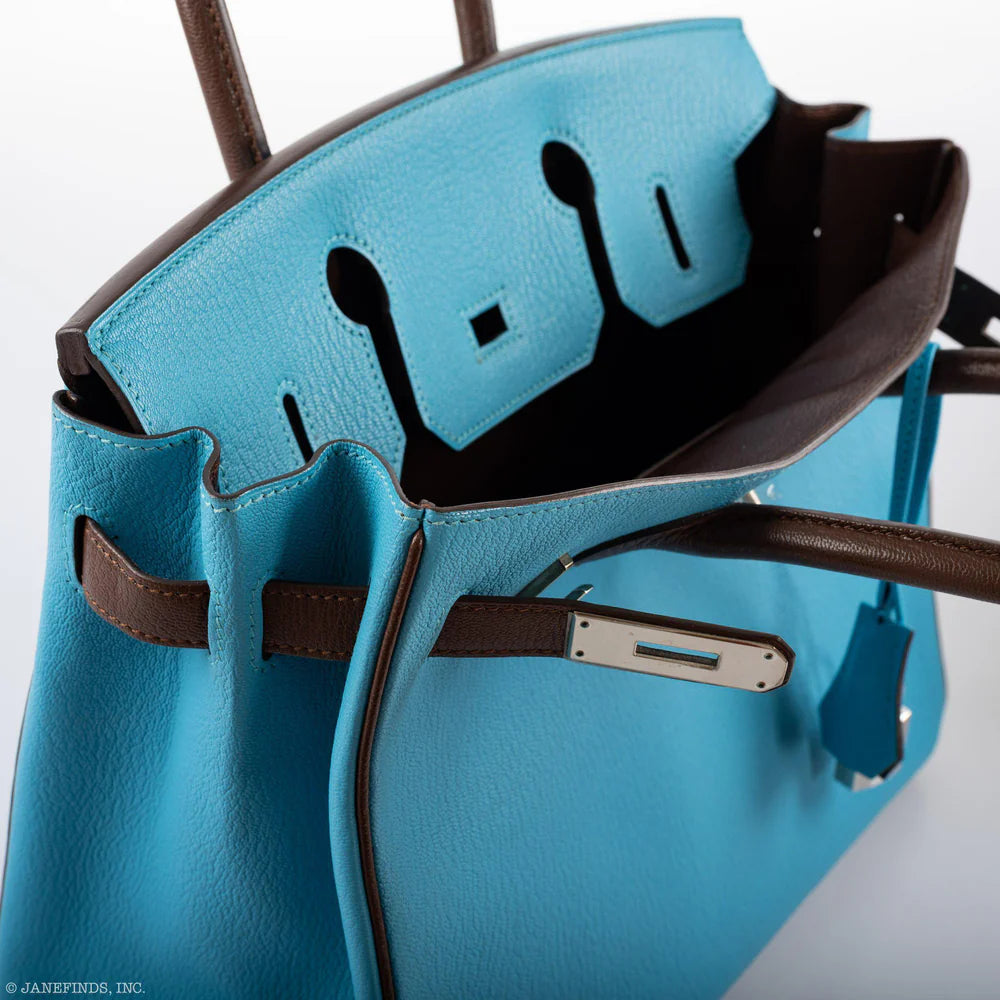 HSS BIRKIN 30 BLEU AZTEC AND HAVANE CHEVRE PALLADIUM HARDWARE