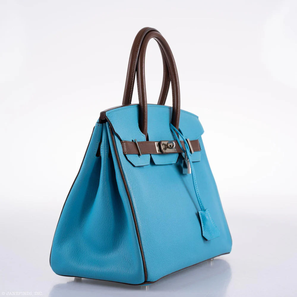 HSS BIRKIN 30 BLEU AZTEC AND HAVANE CHEVRE PALLADIUM HARDWARE