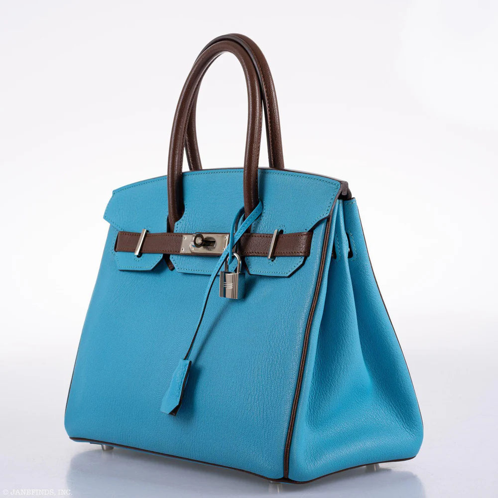 HSS BIRKIN 30 BLEU AZTEC AND HAVANE CHEVRE PALLADIUM HARDWARE