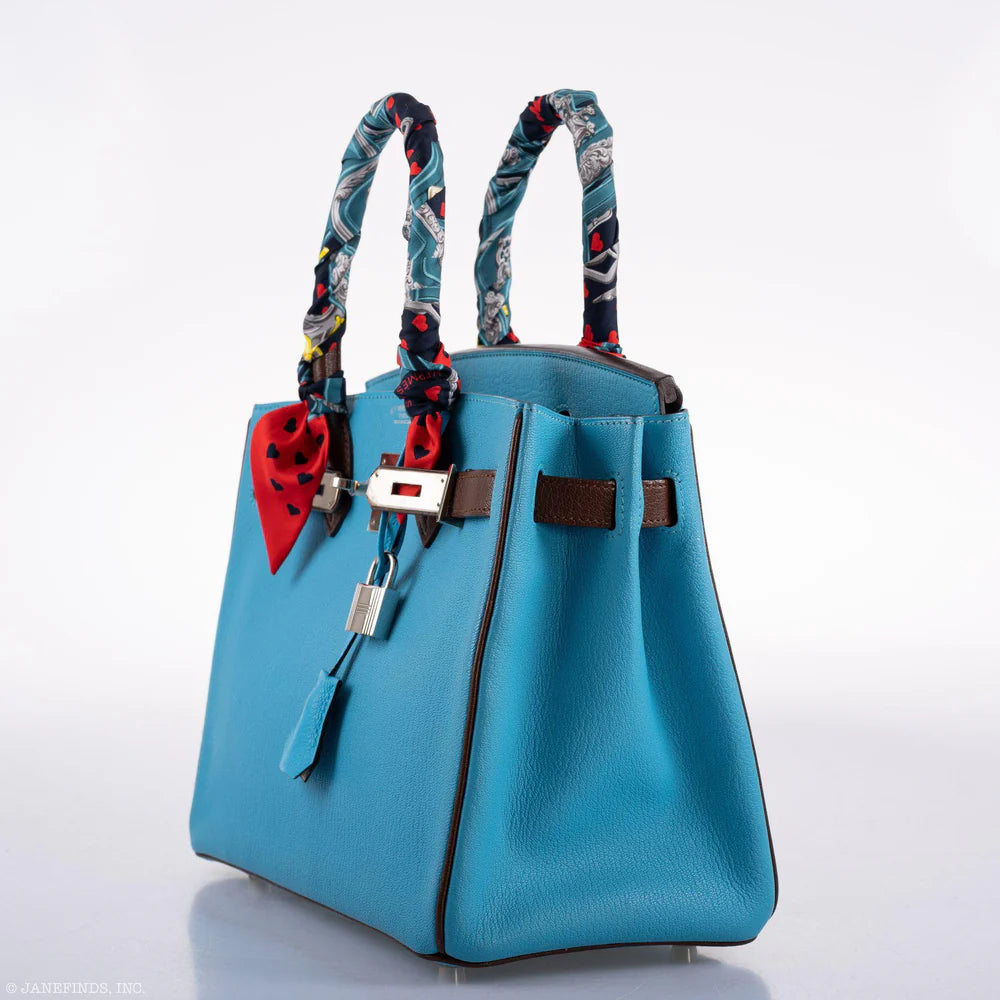 HSS BIRKIN 30 BLEU AZTEC AND HAVANE CHEVRE PALLADIUM HARDWARE