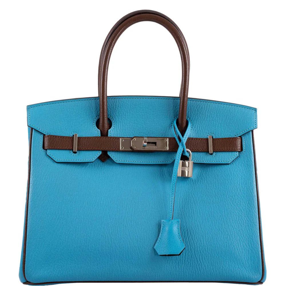 HSS BIRKIN 30 BLEU AZTEC AND HAVANE CHEVRE PALLADIUM HARDWARE