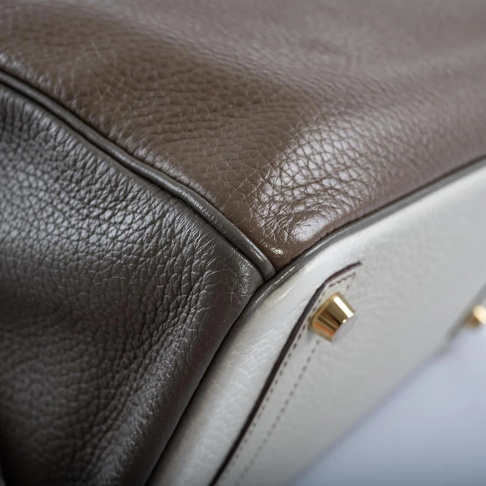 HSS BIRKIN 30 ETAIN, GRIS PERLE AND ETOUPE CLEMENCE GOLD HARDWARE