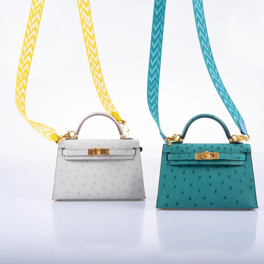 KELLY 20 MINI II SELLIER GRIS PERLE OSTRICH WITH GOLD HARDWARE