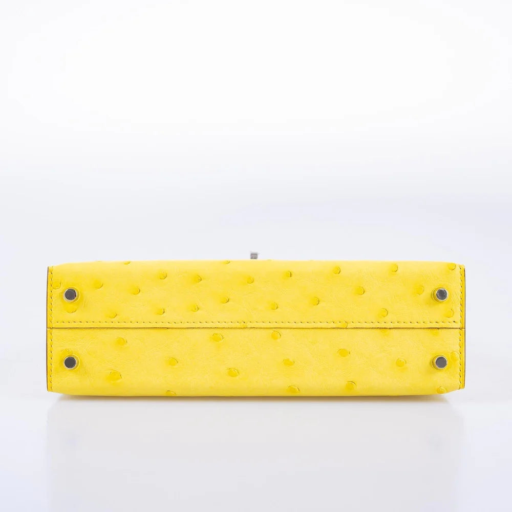 KELLY 20 MINI II SELLIER JAUNE CITRON OSTRICH PALLADIUM HARDWARE