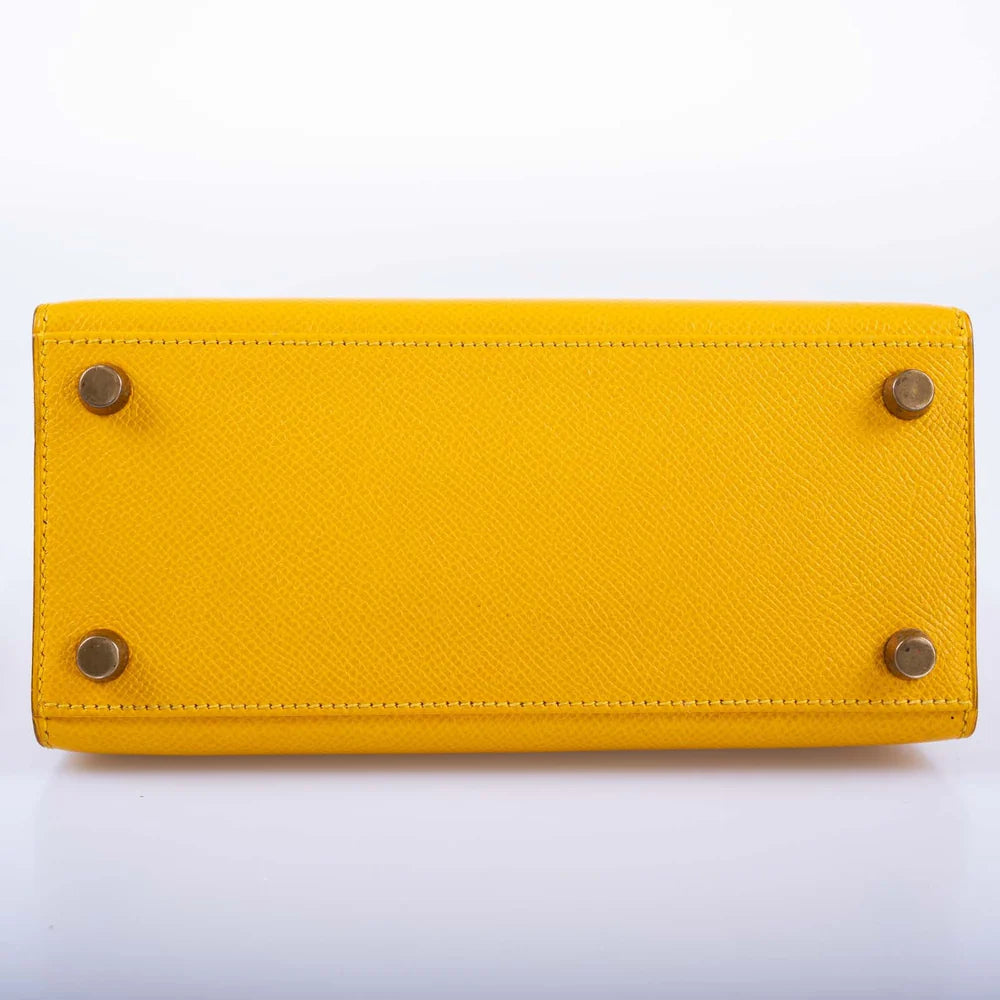 KELLY 20 MINI SELLIER JAUNE COURCHEVEL LEATHER GOLD HARDWARE