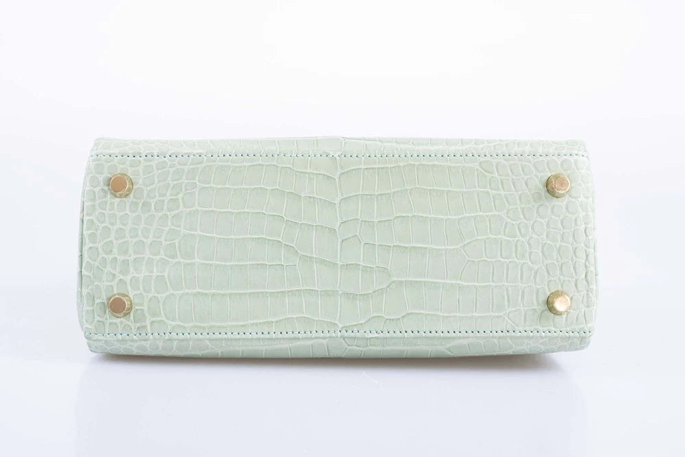 KELLY 25 MATTE VERT D'EAU POROSUS CROCODILE GOLD HARDWARE