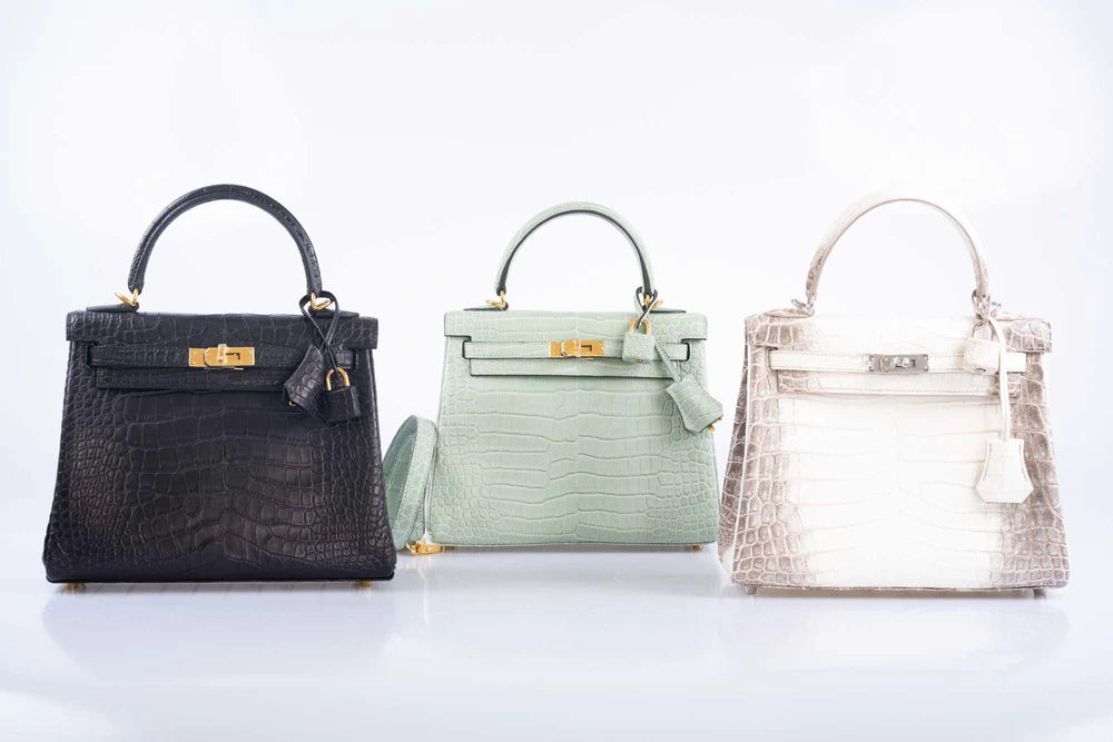 KELLY 25 MATTE VERT D'EAU POROSUS CROCODILE GOLD HARDWARE