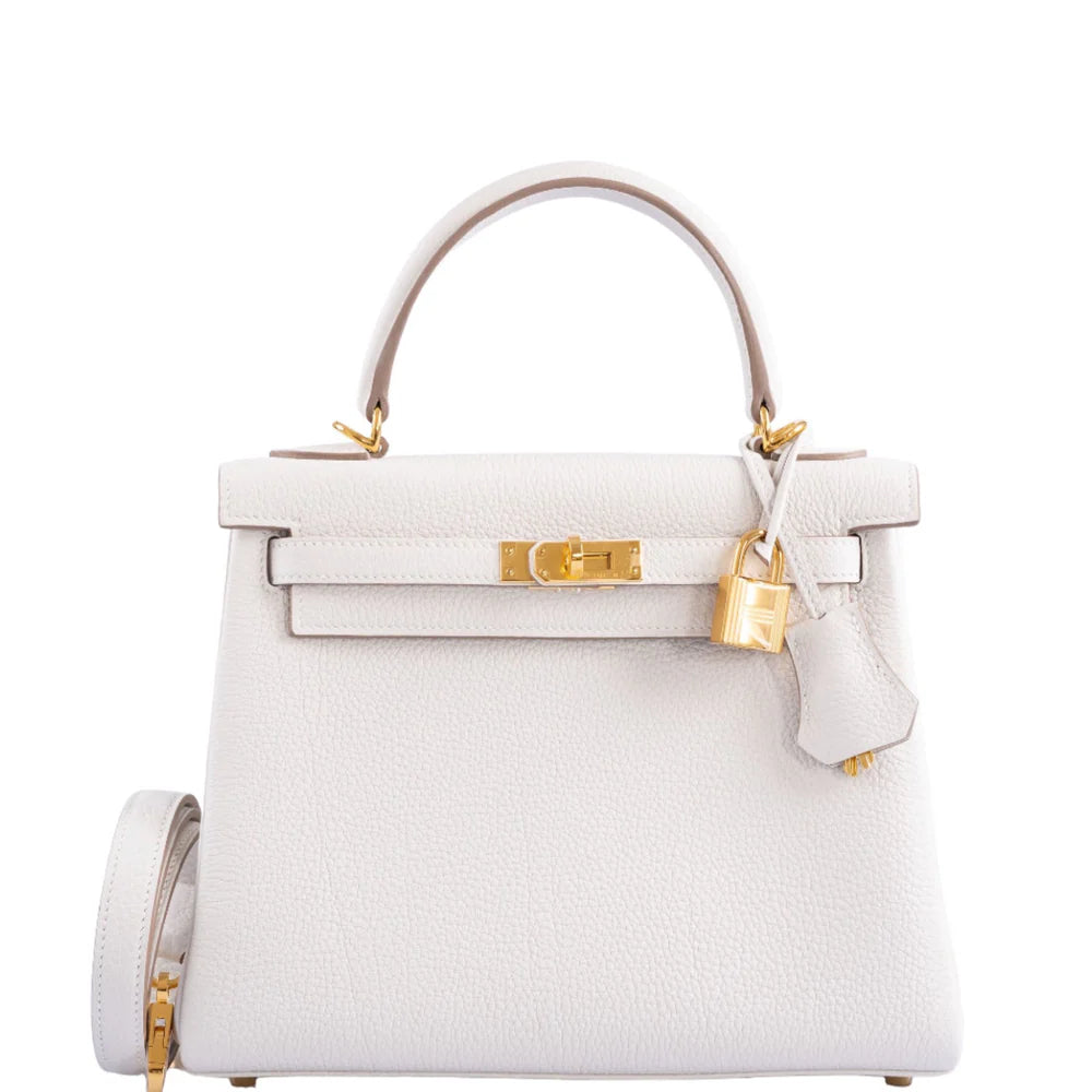 HERMES KELLY 25 RETOURNE GRIS PALE TOGO GOLD HARDWARE