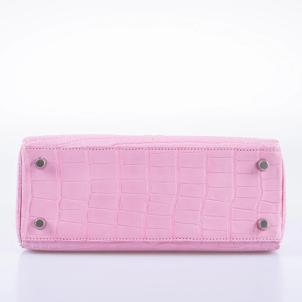 KELLY 25 RETOURNE MATTE 5P BUBBLEGUM PINK ALLIGATOR PALLADIUM HARDWARE