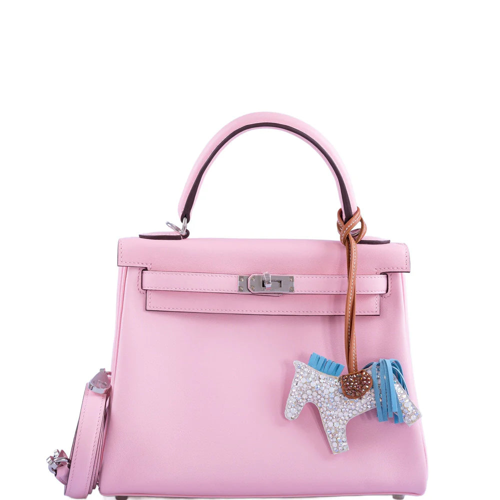 KELLY 25 RETOURNE ROSE SAKURA SWIFT LEATHER PALLADIUM HARDWARE
