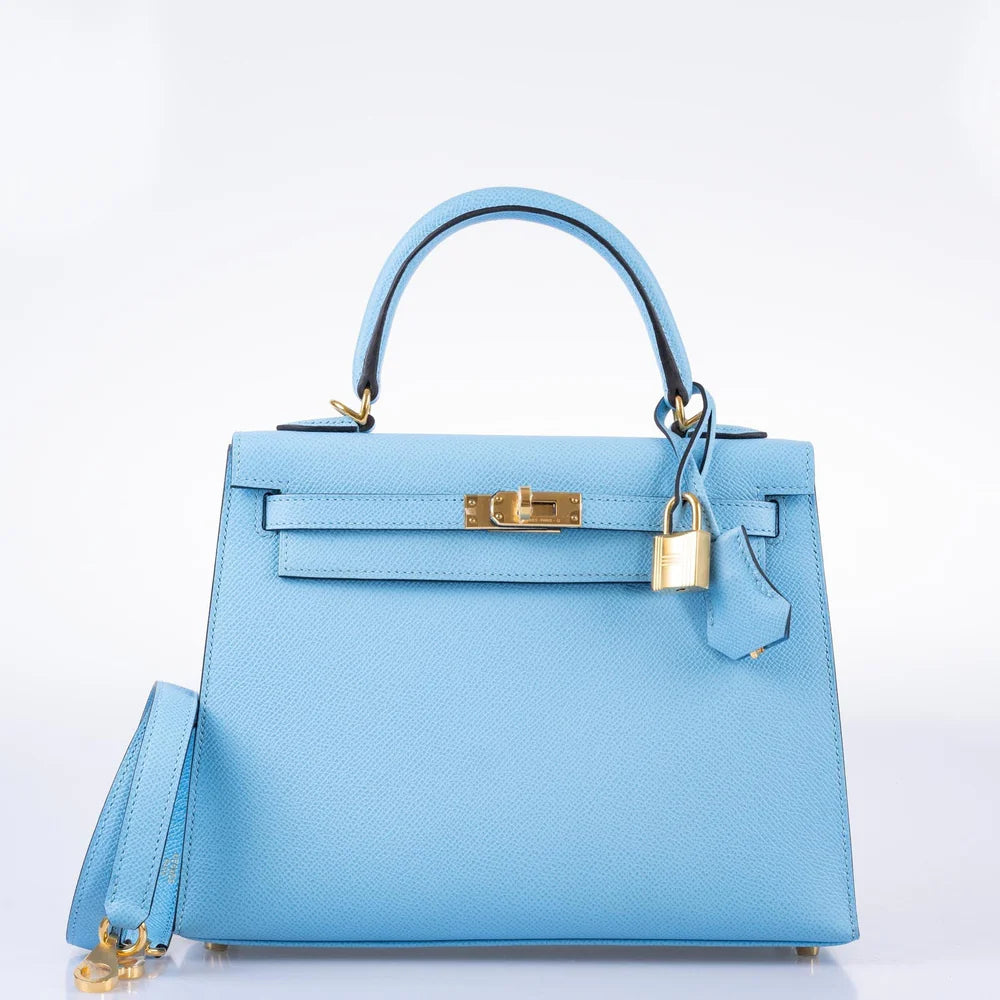 KELLY 25 SELLIER BLUE CELESTE EPSOM GOLD HARDWARE