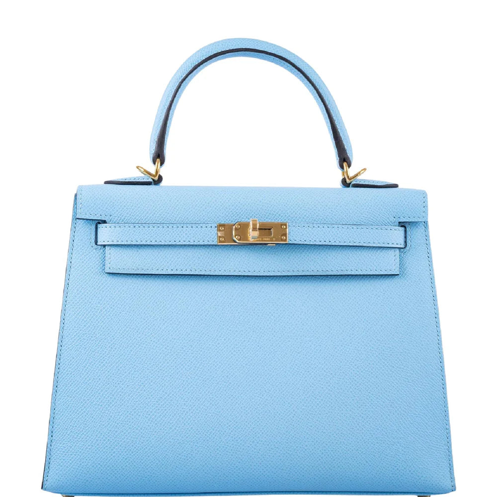 KELLY 25 SELLIER BLUE CELESTE EPSOM GOLD HARDWARE