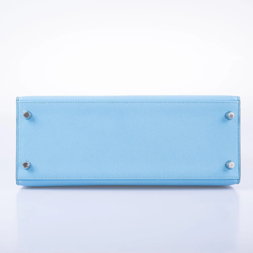 KELLY 28 SELLIER BLEU CELESTE EPSOM PALLADIUM HARDWARE