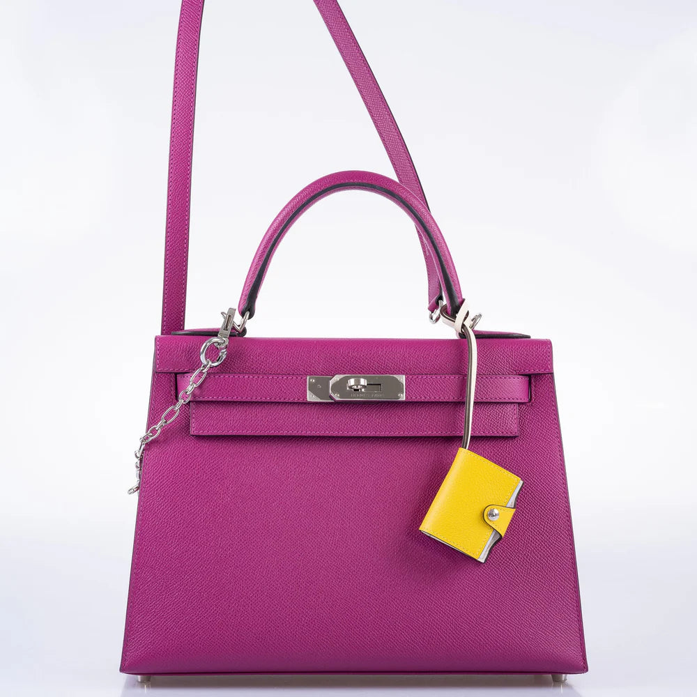 KELLY 28 SELLIER ROSE POURPRE EPSOM PALLADIUM HARDWARE