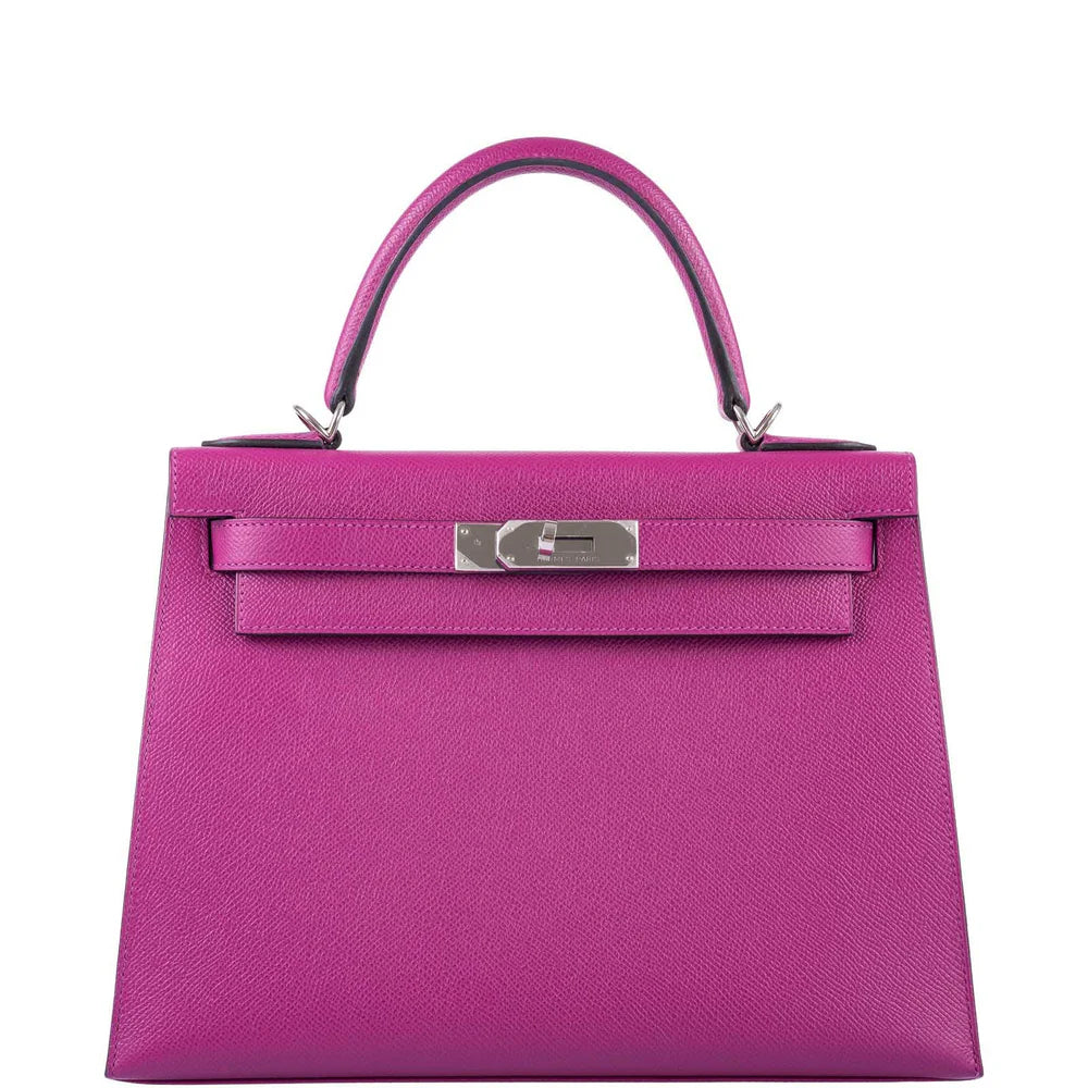 KELLY 28 SELLIER ROSE POURPRE EPSOM PALLADIUM HARDWARE