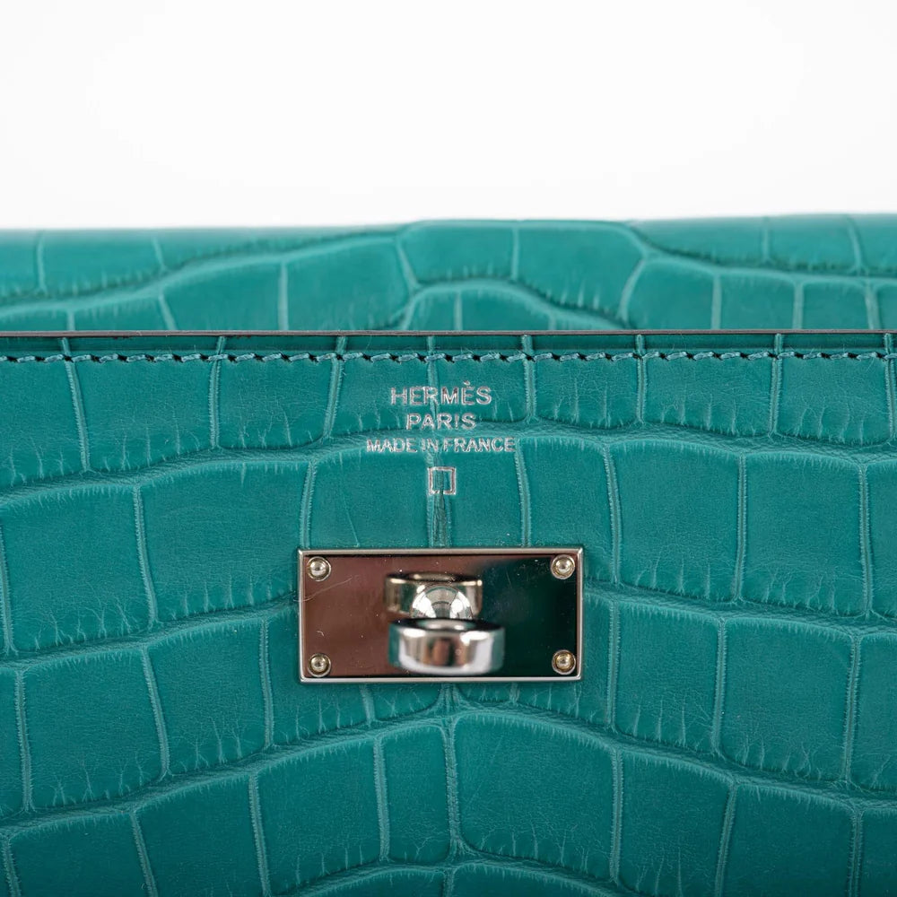 KELLY LONGUE WALLET BLUE PAON MATTE ALLIGATOR WITH PALLADIUM HARDWARE