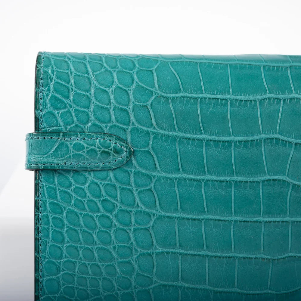 KELLY LONGUE WALLET BLUE PAON MATTE ALLIGATOR WITH PALLADIUM HARDWARE