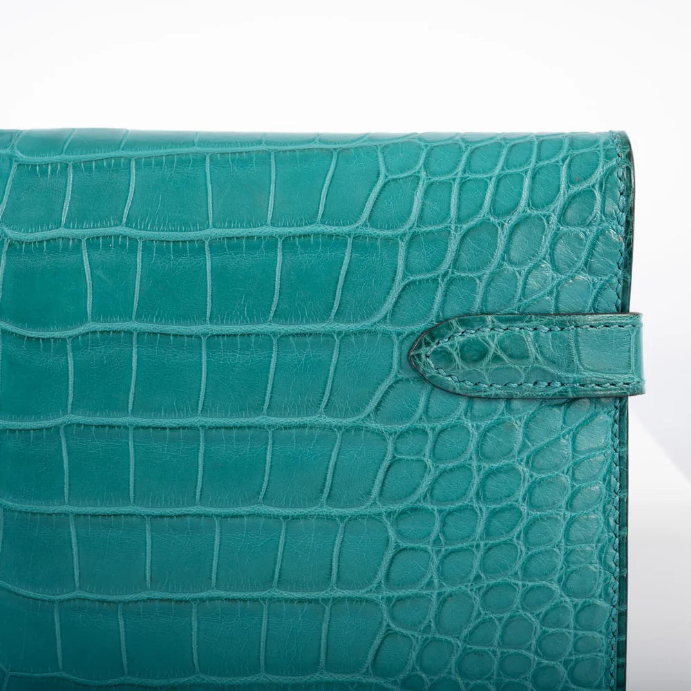KELLY LONGUE WALLET BLUE PAON MATTE ALLIGATOR WITH PALLADIUM HARDWARE