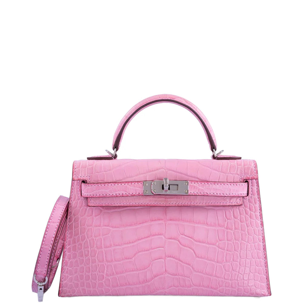 KELLY MINI 20 SELLIER BUBBLEGUM 5P PINK MATTE ALLIGATOR PALLADIUM HARD
