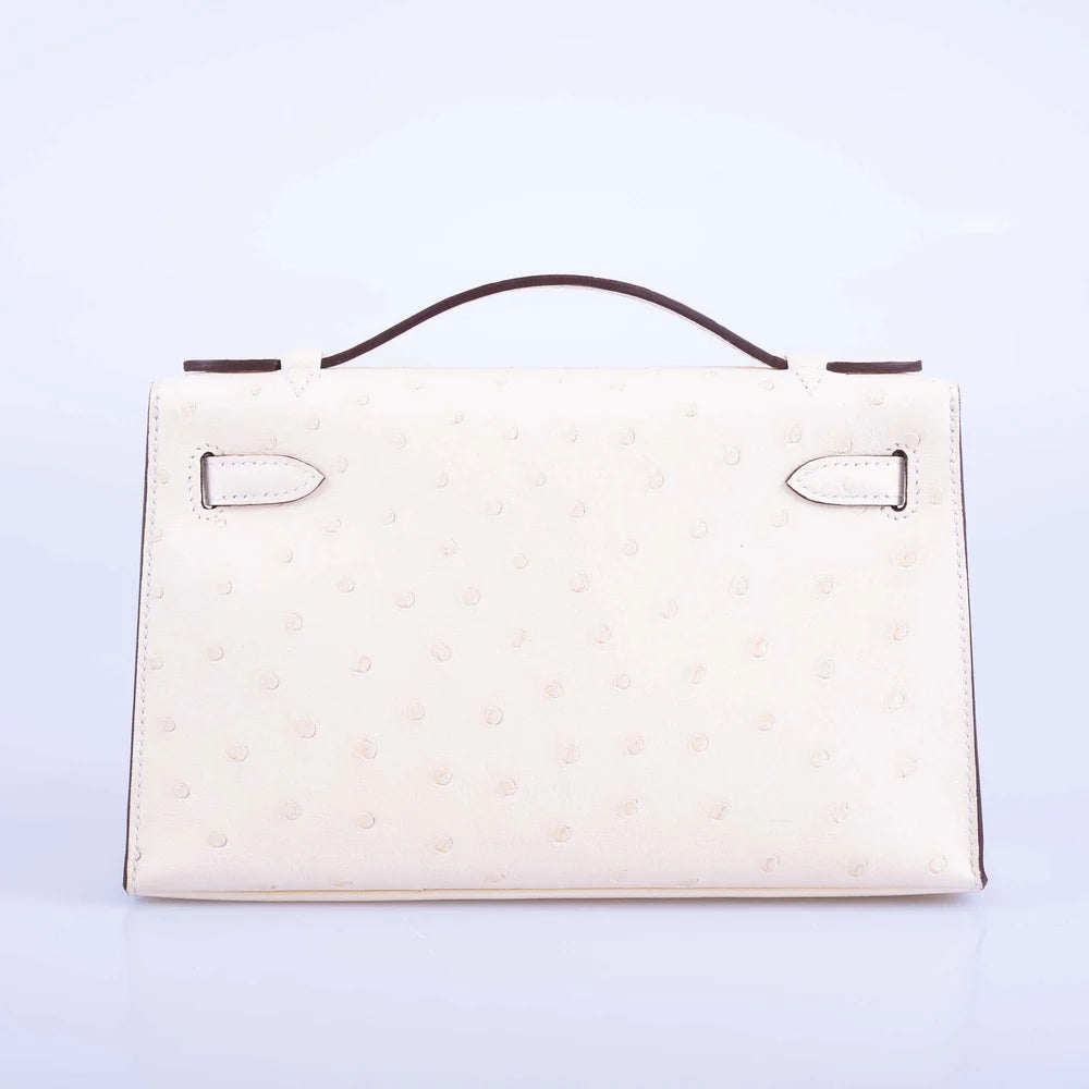 KELLY POCHETTE SELLIER NATA OSTRICH BOREAL WITH GOLD HARDWARE