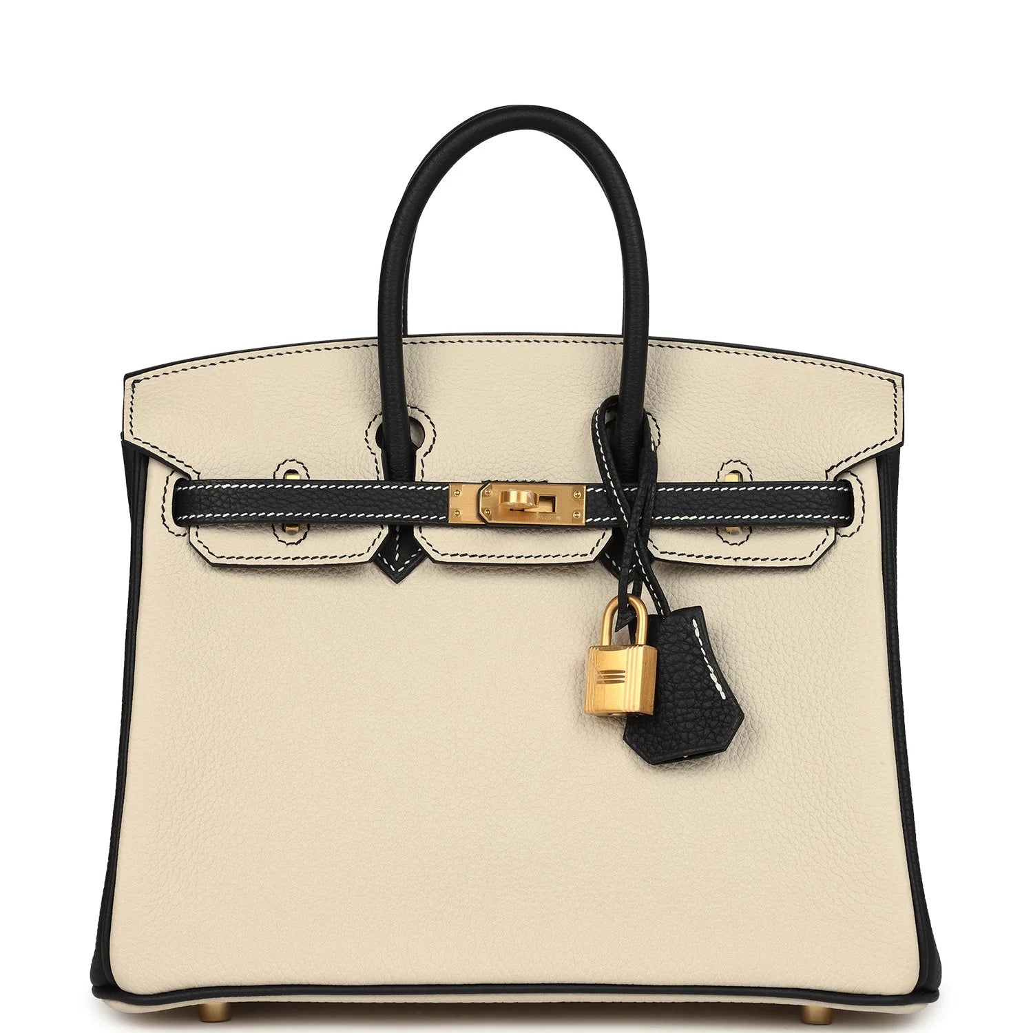 Birkin 25 Craie and Black Togo Brushed Gold Hardware