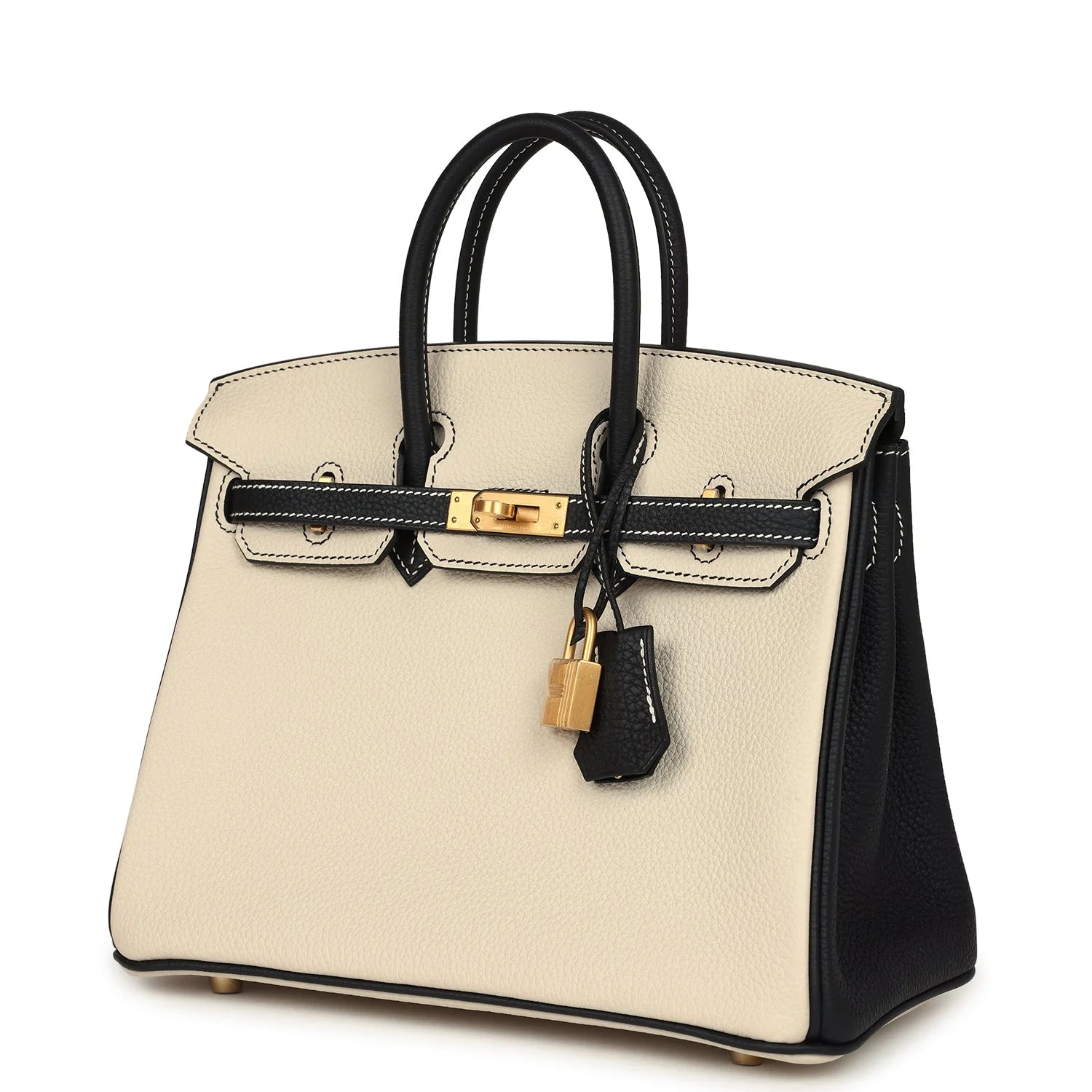 Birkin 25 Craie and Black Togo Brushed Gold Hardware