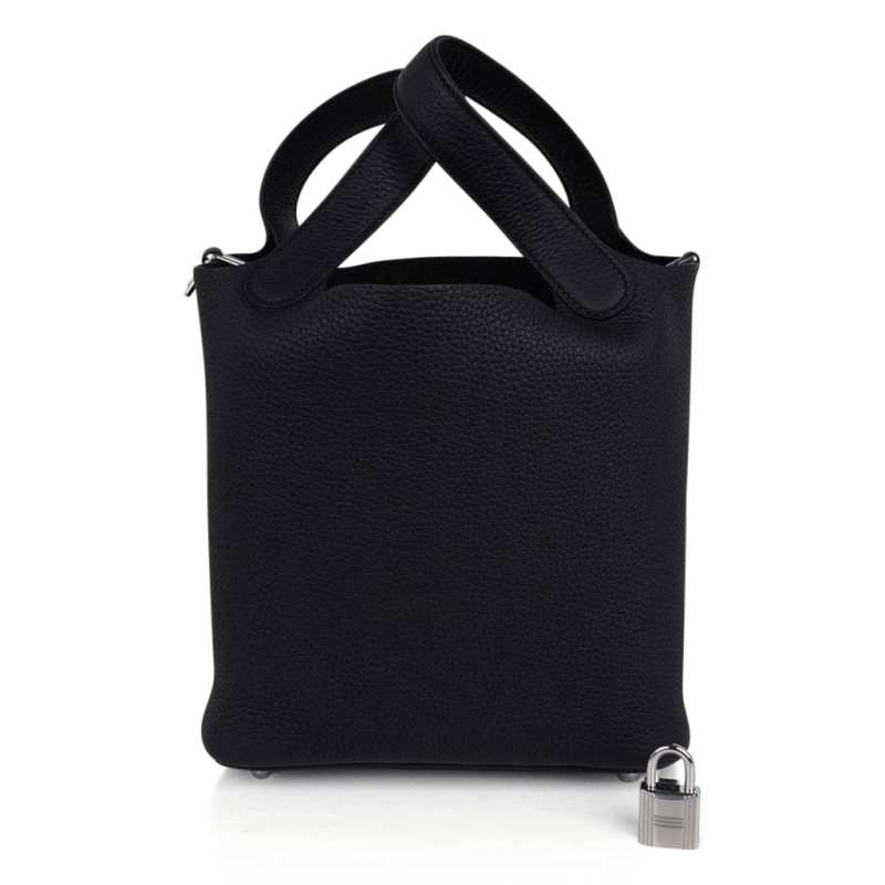 Picotin Lock 18 Bag Black Clemence Tote Palladium New