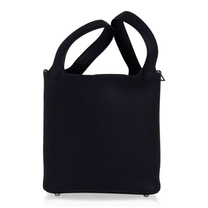 Picotin Lock 18 Bag Black Clemence Tote Palladium New