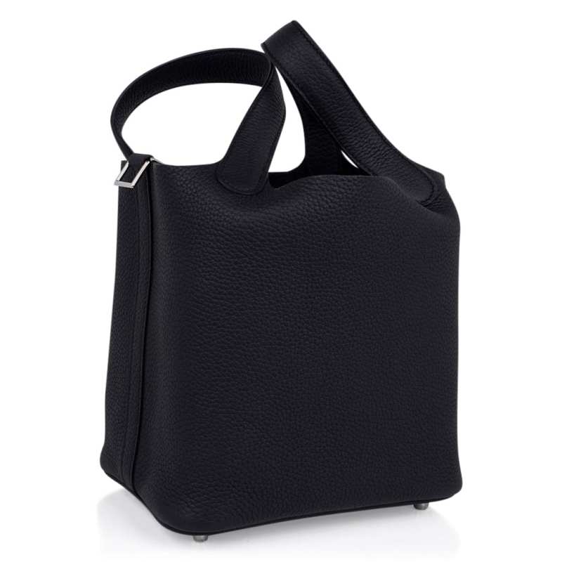 Picotin Lock 18 Bag Black Clemence Tote Palladium New