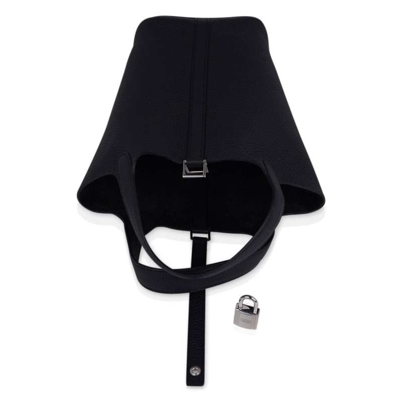 Picotin Lock 18 Bag Black Clemence Tote Palladium New