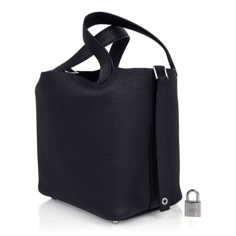 Picotin Lock 18 Bag Black Clemence Tote Palladium New