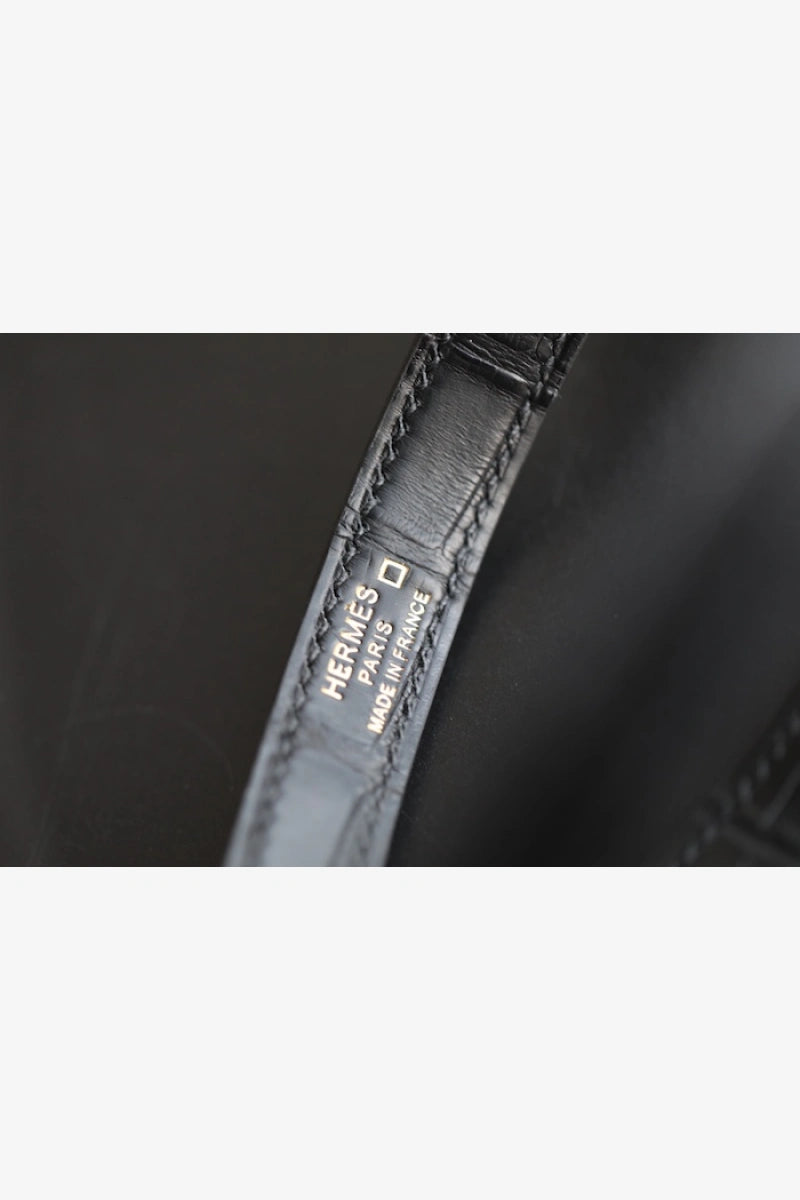 Hermes Kelly Retourne Bag in Matte Alligator Leather Black