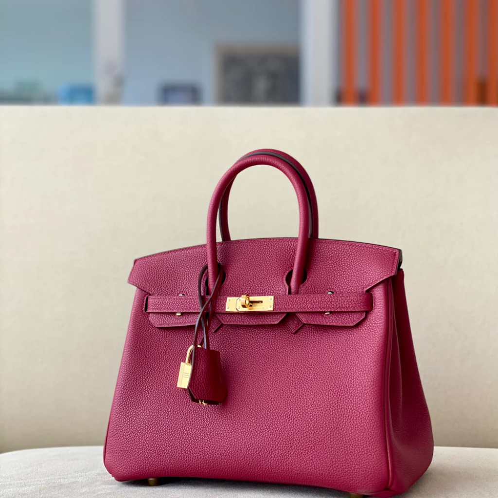 Hermès Birkin K1 handbag in genuine garnet red Togo leather (front view)
