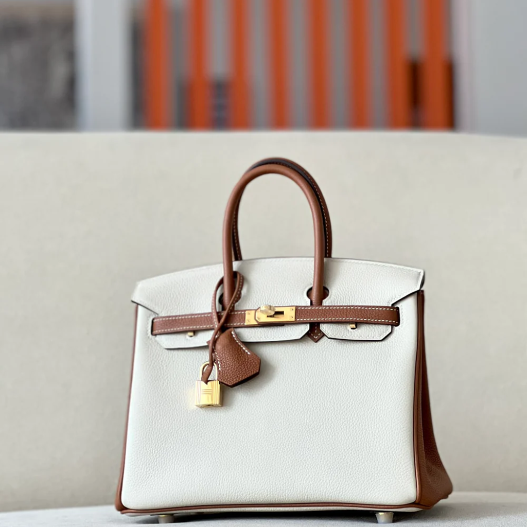 Hermès Birkin CC10 handbag in pristine milkshake white Togo leather (front view)