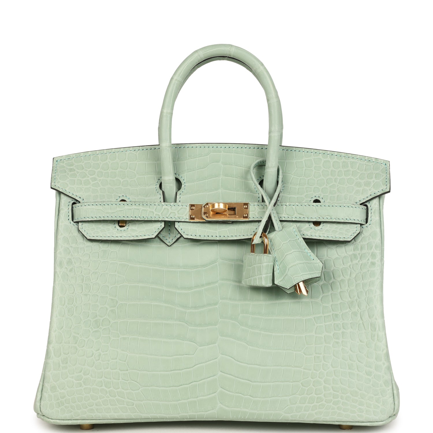 Hermes Birkin 25 Vert D'Eau Matte Porosus Crocodile Gold Hardware
