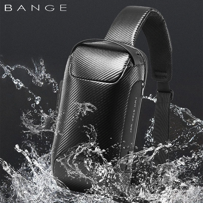 BANGE Upgraded Men Waterproof Multifunction Carbon Fiber Pattern Crossbody Bag USB Sling Shoulder Bags Messenger Chest Bag Pack