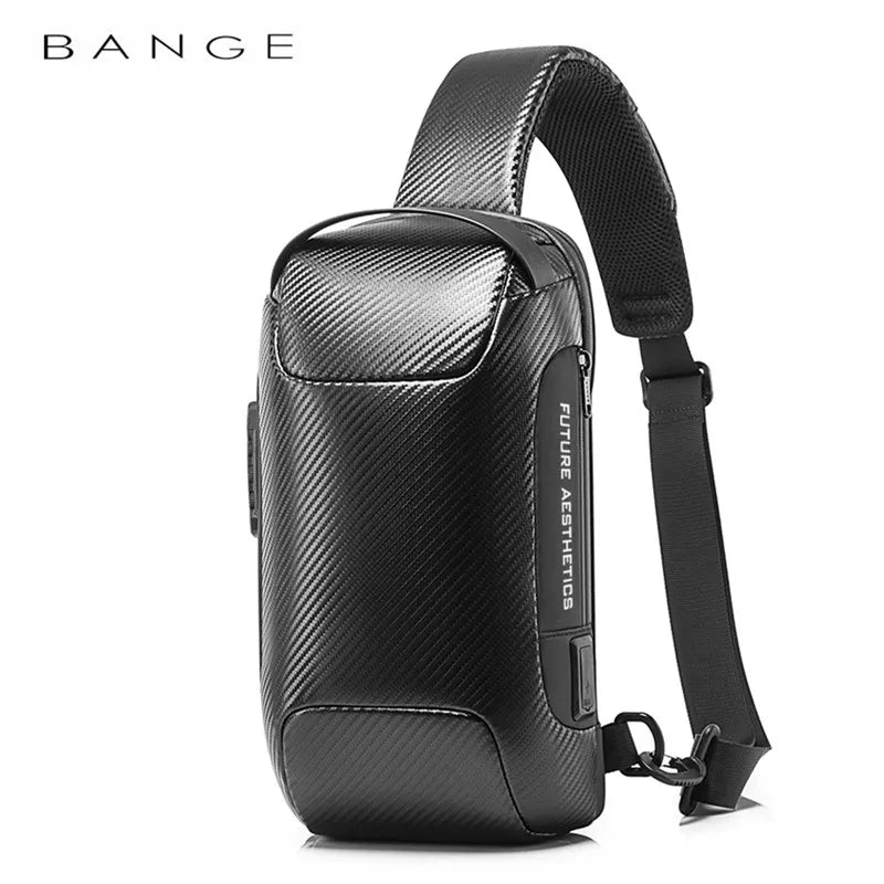 BANGE Upgraded Men Waterproof Multifunction Carbon Fiber Pattern Crossbody Bag USB Sling Shoulder Bags Messenger Chest Bag Pack
