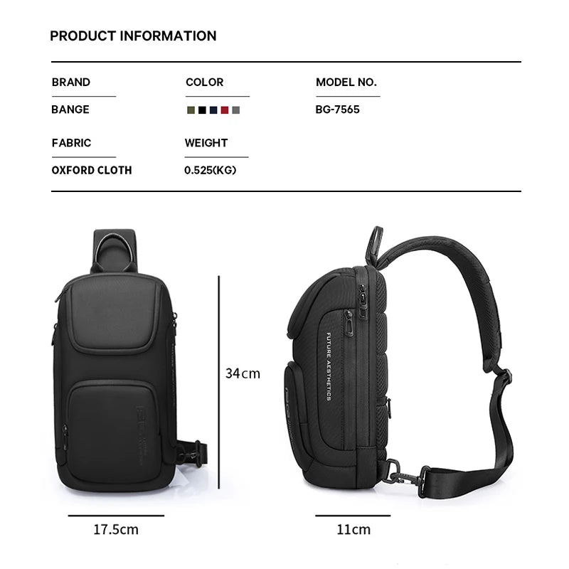 BANGE Crossbody Bag For Men Portable Waterproof Shoulder Messenger Bags Male Travel Short Trip Chest Bag Fit For 9.7 Inch iPad