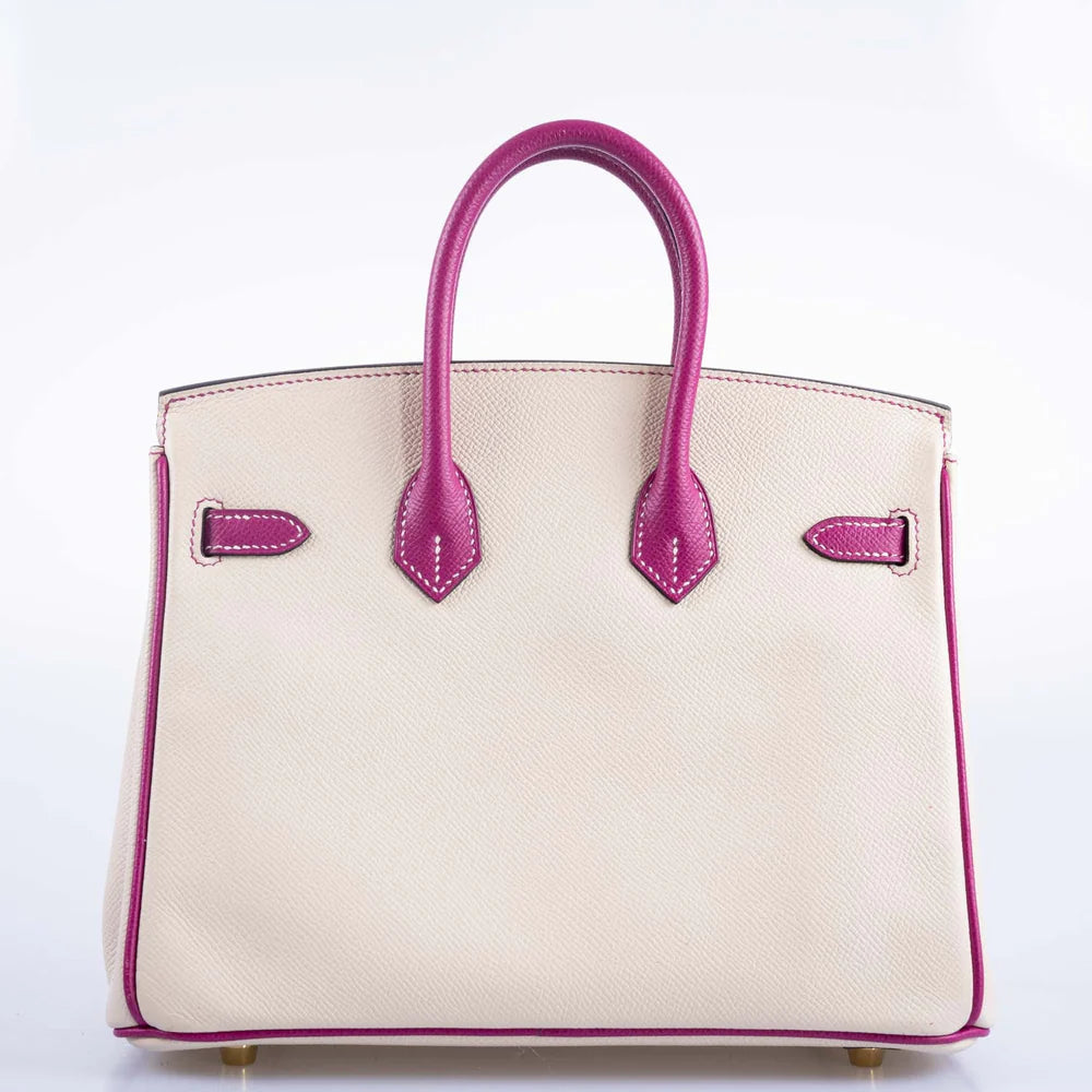 HERMÈS BIRKIN 25 HSS ROSE POURPRE AND CRAIE EPSOM WITH BRUSHED GOLD HARDWARE