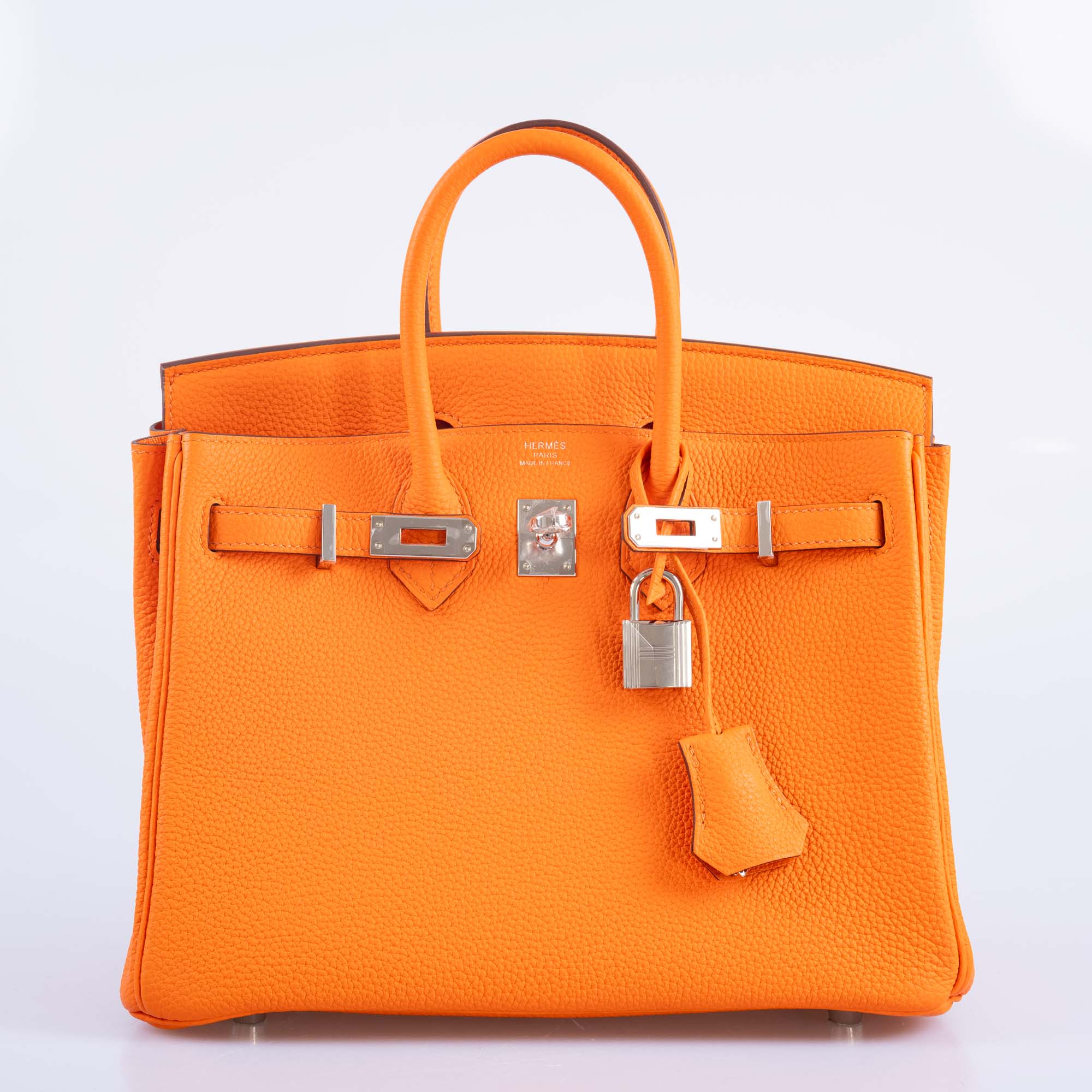 HERMÈS BIRKIN 25 ORANGE MINIUM TOGO PALLADIUM HARDWARE