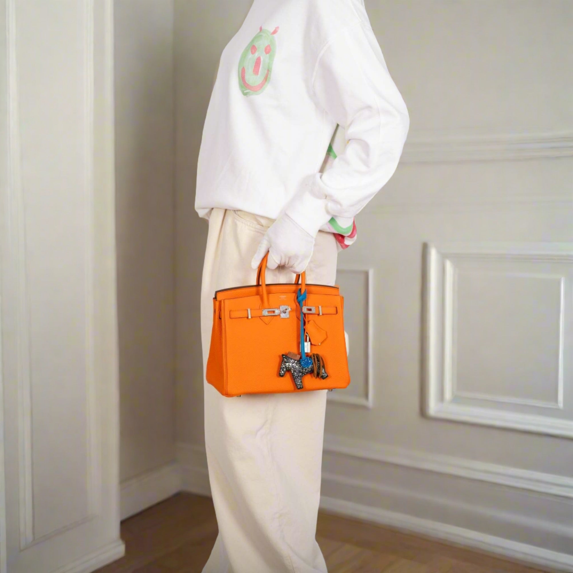 HERMÈS BIRKIN 25 ORANGE MINIUM TOGO PALLADIUM HARDWARE