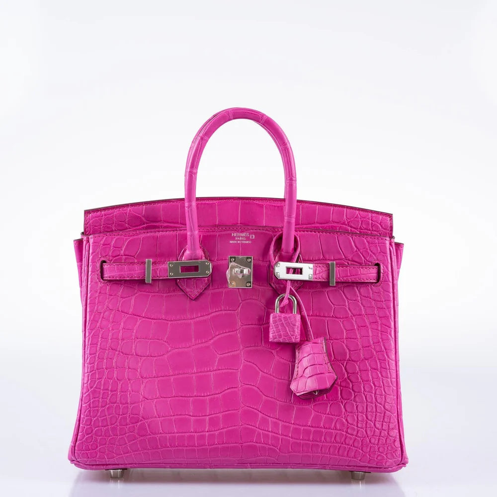 HERMÈS BIRKIN 25 ROSE SHOCKING MATTE ALLIGATOR PALLADIUM HARDWARE